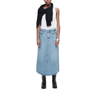Cos Blue Cotton A-Line Denim Midi Skirt Size 8